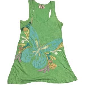 Humming Tunic Tank Top Green Sleeveless Butterfly Women's Small 100% Cotton Boho